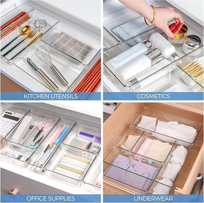 Ravinte 6 Pack Drawer Organizer - 3" X 3" Plastic Storage Bins, Acrylic Organizers with Non-Slip Pads Clear Desk Storage Tray for Makeup, Jewelries, Kitchen Utensils, Bathroom and Office - Image 7