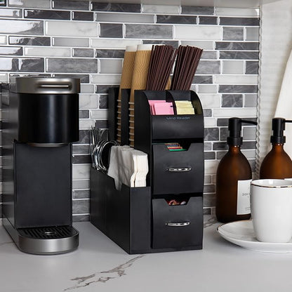 Mind Reader Cup and Condiment Station, Countertop Organizer, Coffee Bar, Kitchen, Stirrers, 5.35" W x 11.25" L x 11.15" H, Black (Pack of 8) - Image 2