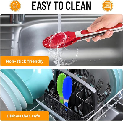 Hotec Silicone Kitchen Tongs for Cooking 9-Inch Serving Tongs with Silicone Tips, Set of 3 (Red Blue Green) - Image 7
