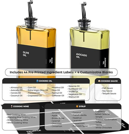 Spaceneat Olive Oil Dispenser Bottle - Includes 44 Kitchen Essential Labels - Cooking Oil Bottles for Kitchen, Coffee Syrup Dispenser - Pourer Spout with 11.8 fl oz Glass Container Cruet - 2pcs, Black - Image 2