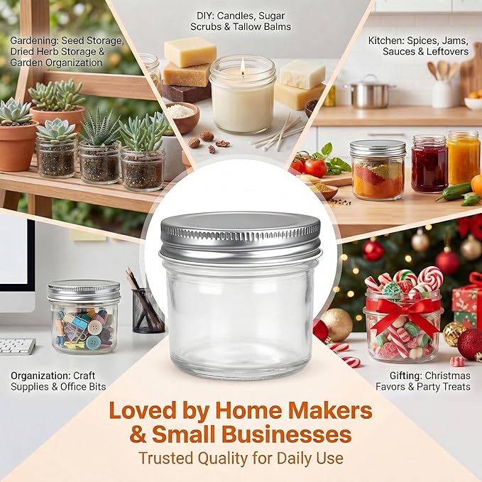 QAPPDA 4oz Glass Jars With Lids,Small Mason Jars Wide Mouth,Mini Canning Jars With Silver Lids For Honey,Jam,Jelly,Wedding Favor,Shower Favors,Spice Jars For Kitchen Storage & Home,Set of 40 - Image 4