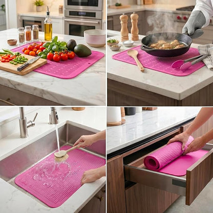 MicoYang Silicone Dish Drying Mat for Multiple Usage,Easy clean,Eco-friendly,Heat-resistant Silicone Mat for Kitchen Counter or Sink,Refrigerator or Drawer Liner Rose 2XL 24 inches x 18 inches - Image 3