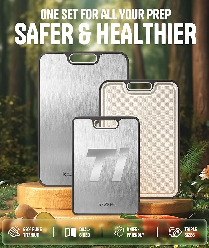 Titanium Cutting Board Set of 3, Dual Sided Design Non Toxic Cutting Boards for kitchen Beyond Food-Grade Chopping Board for Hygienic Food Prep, Extra Large (M/L/XL), Knife-Friendly, with Juice Groove - Image 7