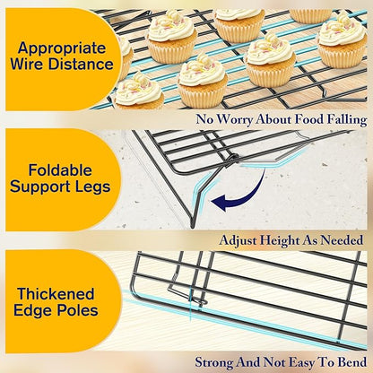 3 Tier Stackable Cooling Rack for Batch Cooling Cookie, Pizza, Cake-15.8”x 10”- Heavy Duty Cooling Racks for Cooking and Baking, Oven and Dishwasher Safe Baking Supplies-Black - Image 3