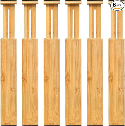 VaeFae Adjustable Bamboo Drawer Dividers, Expandable Drawer Organizer for Kitchen, Bedroom, Bathroom, Dresser and Office, 6-Pack by VaeFaeDirect