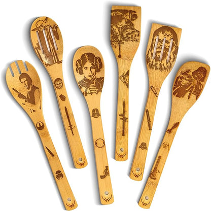 Star Warz gifts Wooden Spoons for Cooking for Space Wars Fans - Wooden Utensil Set with Spatulas & Spoons, Heat-Resistant, Eco-Friendly Kitchen Utensils for Non-Stick Cookware by WOODLANDSUSA