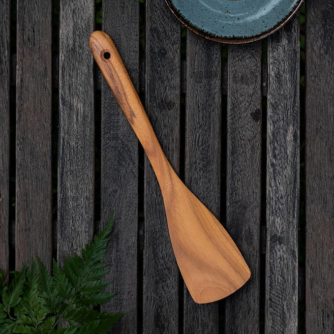 FAAY Teak Wooden Turner, Saute Paddle, Spatula, Compact - XL Size, Healthy and High Moist Resistance for Non Stick Cookware (12 Inch Flat Edge Spatula) - Image 5
