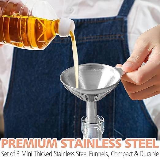 Anaeat Stainless Steel Mini Kitchen Funnel Set, 3 Pack Durable Metal Filling Funnels for Transferring Liquid, Dry ingredients, Cosmetic Lotion, Fluid, Spices, Powder - Food-Grade & High Heat Resistant - Image 2