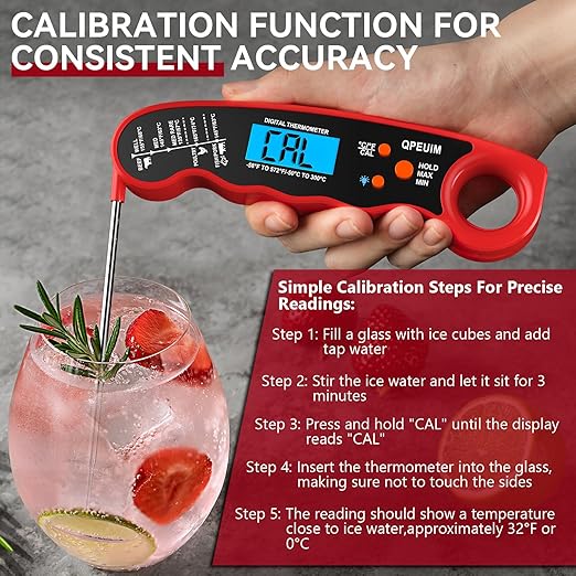 QPEUIM Meat Thermometer Digital Instant Read Thermometer Waterproof Food Thermometer with Backlight & Calibration for Grill and Cooking Turkey BBQ