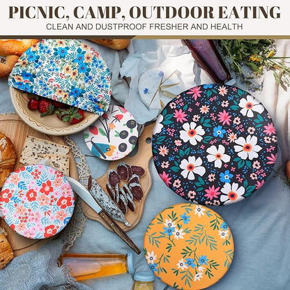 10 Pack Cloth Bowl Covers for Bread Rising - 5 Size Stretch Elastic Food Storage Container Lids - Reusable Cotton Fabric Covers for Food, Fruits, Leftovers (Flower)