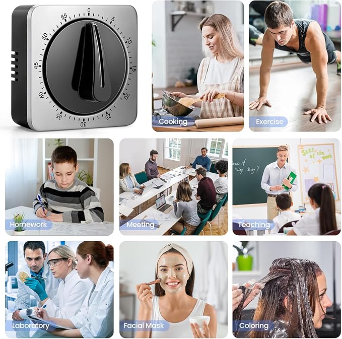 Kitchen Timers for Cooking, Chef Cooking Timer Clock with Loud Alarm,100% Mechanical Desk Timer - No Batteries Required - Magnetic Backing, Exquisite Stainless Steel Body - Countdown Reminder Magnetic - Image 7