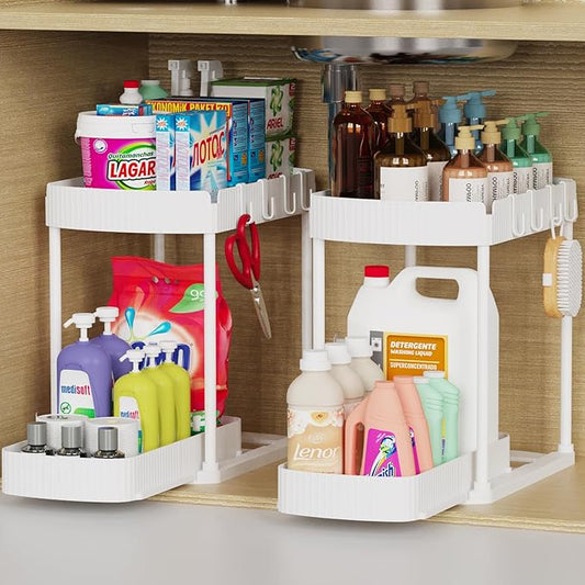 Ukeetap 2 Pack Multi-Purpose Pull-Out Storage Organizers, Under Sink & Cabinet Storage, 12.8 Inch, White by ukeetap