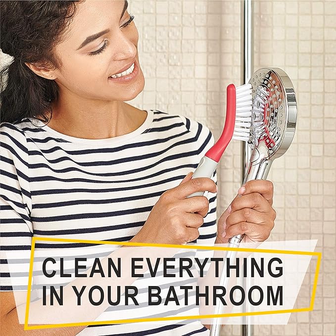 Scrub Brush Set of 6 pcs - Red or Blue Randomly Color, Cleaning Shower Scrubbers with Squeegee for Shower Glass & Adhesive Wall Hooks Including Grout Cleaner Brush for Cleaning Bathroom, Tile - Image 7
