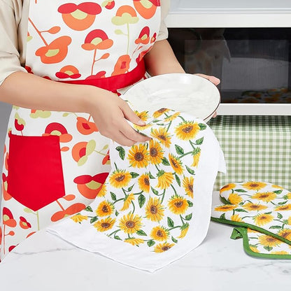 Oven Mitts and Potholders Dish Towles Set 100% Cotton for Perfect for Gifting, Baking, and Everyday Cooking Durable Heat Resistant for Kitchen and Machine Washable (3-Piece Sunflower) - Image 4
