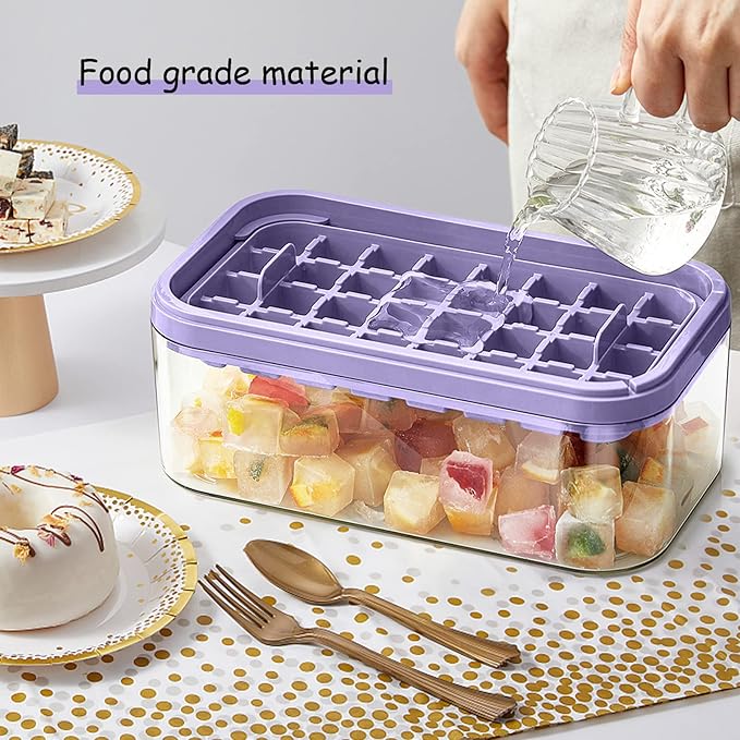 Ice Cube Tray with Lid and Bin for Freezer, 2 Pack, 64 Pcs Ice Cube Mold (Purple) - Image 5