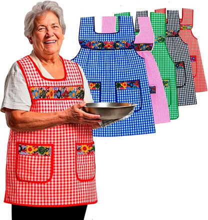 Cuitáxi Traditional Mexican apron for women with deep pockets and beautiful flower embroidery 1 piece - Mandiles para mujer