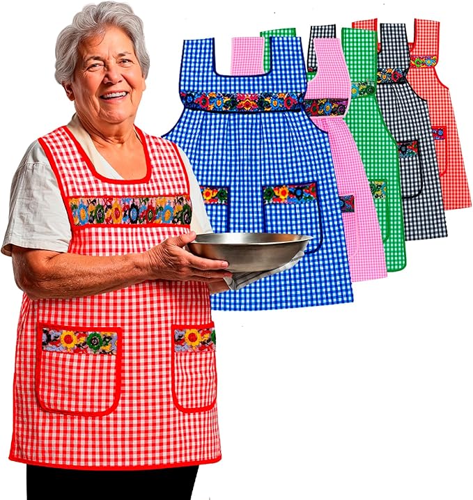 Cuitáxi Traditional Mexican apron for women with deep pockets and beautiful flower embroidery 1 piece - Mandiles para mujer