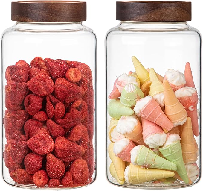 Large Glass Coffee Jars Round Storage Canister with Wooden Lid Clear Glass Food Jar for Pantry Sugar Tea Coffee Bean Spice Nuts Cookies Bath Salts - Image 3