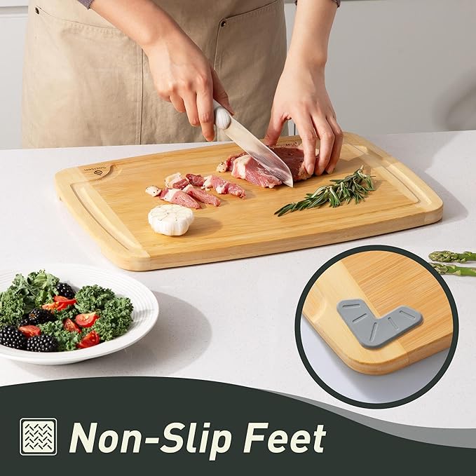 Bamboo Cutting Board Set Non Slip Feet Over Sink Brides Her Wedding Day Bridal Shower Engaged Engagement Hostess Couple Newly Wed House Christmas Married Future Mrs fiancee Unique Cool Gifts - Image 3