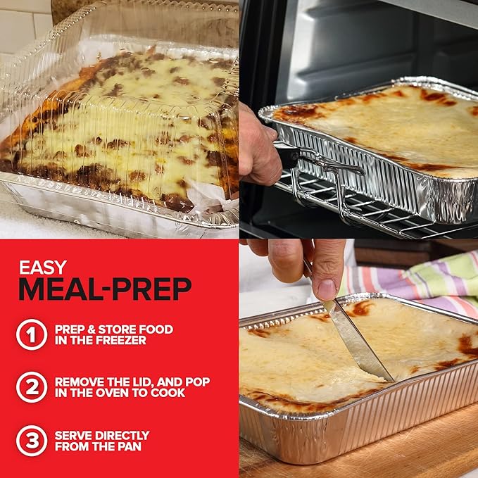 Stock Your Home 9x13 Disposable Baking Pan with Lid (10 Pack) Heavy Duty Aluminum Cake Pans with Lids, Clear Plastic Cover, Food Container for Lasagna, Casserole, Brownie, Rectangular Sheet Tray - Image 5