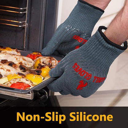 QUWIN BBQ Gloves, Oven Gloves 1472℉ Extreme Heat Resistant, Grilling Gloves Silicone Non-Slip Oven Mitts, Kitchen Gloves for BBQ, Grilling, Cooking, Baking-1 Pair… (Grey, One Size(Long Cuff)) - Image 3