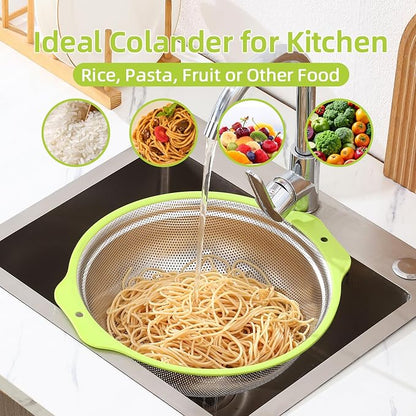Colander Stainless Steel Microporous, 5QT Large Capacity Rice Washer with Mixing Bowl, 12.5’’Rice Strainer Bowl Set with Handle, Food-Grade Strainers and Colanders for Washing Rice, Pasta - Image 2