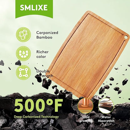 Bamboo Cutting Boards for Kitchen,Carbonized Wood Cutting Board with Deep Juice Groove for Chopping Meat, Vegetables, Fruits, Nuts,Lightweight & Durable,Ideal Kitchen Gy - Image 2