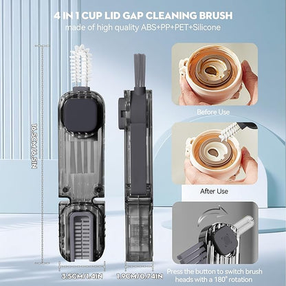 VIDONIO 4 in 1 Cup Lid Gap Cleaning Brush, Multifunctional Insulation Bottle Cleaning Tools, Mutipurpose Tiny Silicone Cup Holder Cleaner, Home Kitchen Cleaning Tools
