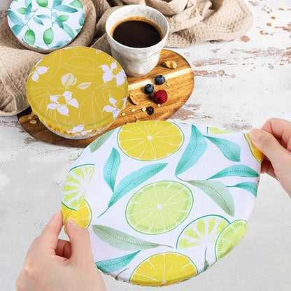 5 Pieces Bowl Covers Reusable, 5 Size Elastic Cloth Bowl Covers for Bread Proofing Stretch Food Covers Washable for Food Fruits Leftover (Lemon) - Image 4