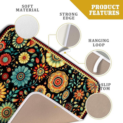 Bohemian Style Flowers Drying Pad Boho Floral Dish Drying Mat for Kitchen Counter Absorbent Microfiber Drainer Rack Mat - Image 4