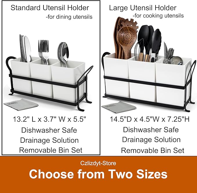 Czlizdyt Cutlery Holder with Drain Holes, Silverware Caddy for Party Countertop, 3pcs Bins Set Utensil Holders for Spoon and Fork, White - Image 7