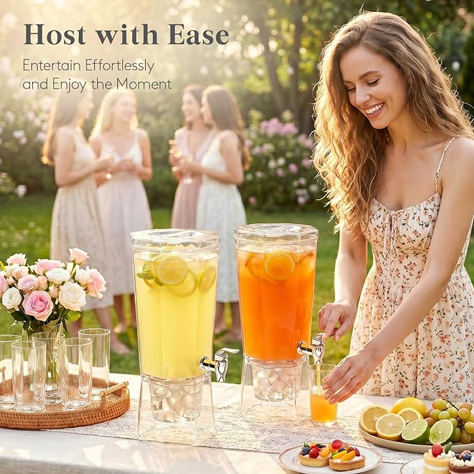 Lifewit 1 Gallon Drink Dispenser for Parties 2 Pcs, 4L Plastic Beverage Container with Stand for Juice/Tea/Soda & Lemonade, Clear Water Pitcher with Spigot for Mimosa Bar Hosting 39 x 16 cm/15x6" - Image 7
