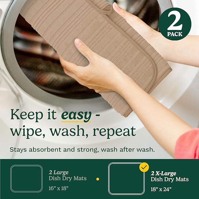 Cuisinart Dish Drying Mats for Kitchen Counter - (2) 18" x 24" Ultra Absorbent Dish Drying Mat XL - Foldable, Machine Washable, Fast Drying Dish Mat (Horizontal Stripes) - Image 6