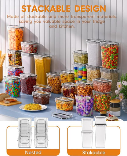 Airtight Food Storage Containers with Lids, 15 PCS Kitchen and Pantry Organization Canisters, BPA-Free, PVC-Free, Food-grade Plastic Leak-proof Jars for Cereal, Flour, Sugar, Extra 24 Labels & Marker - Image 6