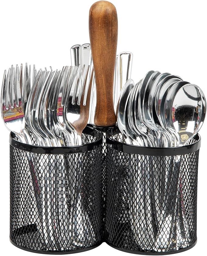 Mind Reader Utensil Holder, Silverware Organizer, Caddy, Cutlery Holder, Kitchen, Metal Mesh, 7.5"L x 7.5"W x 9.75"H, Black by MindReader