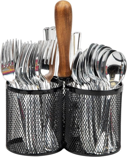 Mind Reader Utensil Holder, Silverware Organizer, Caddy, Cutlery Holder, Kitchen, Metal Mesh, 7.5"L x 7.5"W x 9.75"H, Black by MindReader