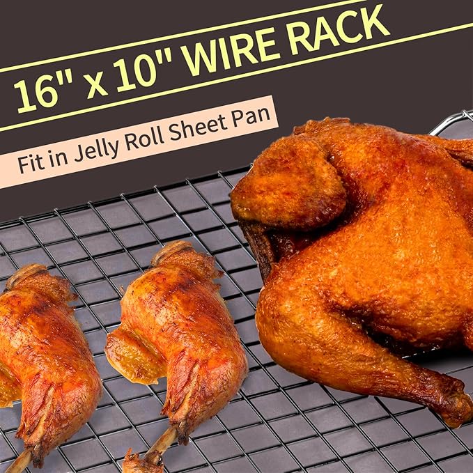 BRIOUT Cooling Rack for Baking, 16x10 Inches Baking Rack, Thick Wire Cookie Rack for Cooking, Roasting, Grilling, Drying, Oven Safe, Fits Half Sheet Pan, Black - Image 3