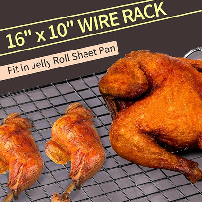 BRIOUT Cooling Rack for Baking, 16x10 Inches Baking Rack, Thick Wire Cookie Rack for Cooking, Roasting, Grilling, Drying, Oven Safe, Fits Half Sheet Pan, Black - Image 3