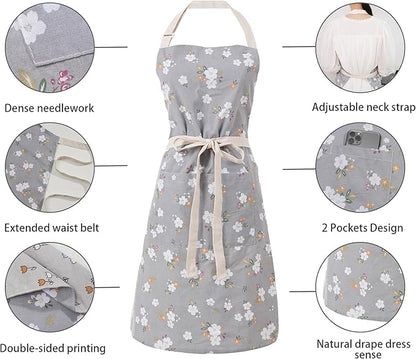 Aoomzoon Kitchen Aprons for Women with 2 Pockets,Double Sided Vintage Adjustable Apron for Gardening Cooking Arting Painting - Image 5