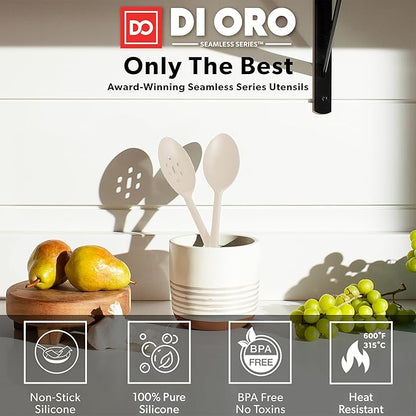 DI ORO Silicone Spoons for Cooking - Large Kitchen Spoons for Mixing, Serving, & Stirring - 600°F Heat-Resistant Non Stick Utensils – Big Solid & Slotted Basting Spoons - Dishwasher Safe (2pc, Clay) - Image 2