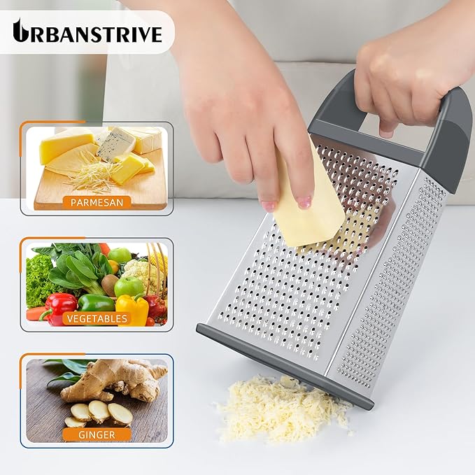 Urbanstrive Cheese Grater With Container, Professional Cheese Grater with Handle, Stainless Steel Graters for Kitchen Handheld, Box Grater with 4 Sides for Vegetables, Ginger, Potatoes (Grey) - Image 4