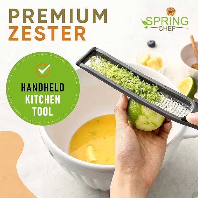 Spring Chef Premium Gray Lemon Zester Grater with Handle - Lime, Garlic, Ginger, Orange, Nutmeg, Fruit Grater - Heavy Duty Kitchen Tool - Stainless Steel Citrus Zester with Blade Cover - Fine Shred - Image 7