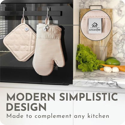 Extra Long Silicone Oven Mitts and Pot Holders Sets | Heat Resistant 500°F BPA-Free Food Grade Silicone Hot Pads & Kitchen Mittens | 4-Piece Set of Oven Gloves & Potholders for Kitchens. - Image 2