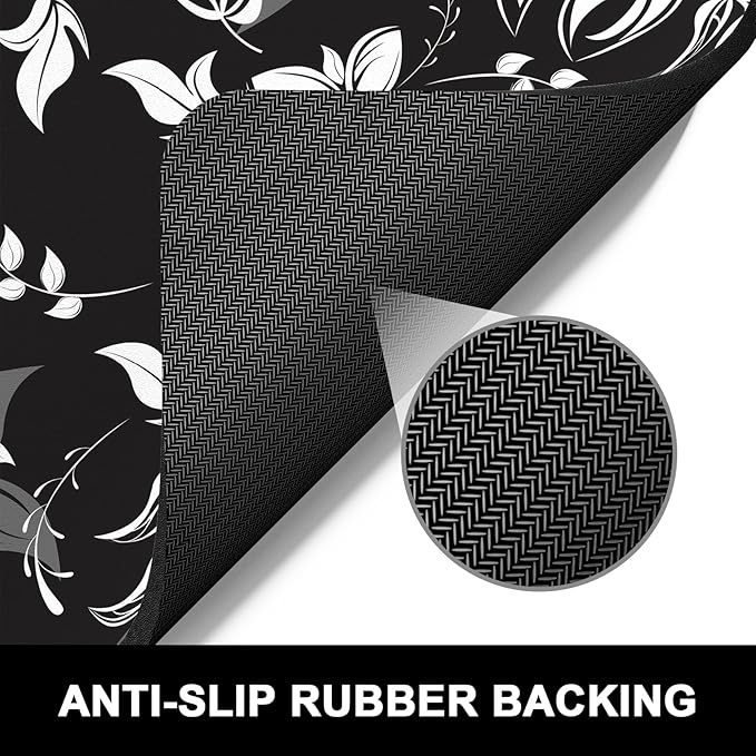 Rnivvi Dish Drying Mat for Kitchen Counter, 16 x 18" Cute Flower Theme Absorbent Heat Resistant Drying Pad with Non-slip Rubber, Coffee Bar Mats for Dish Rack Kitchen Accessories, Black White - Image 5