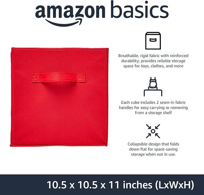 Amazon Basics Cube Organizer Storage Bins Handles, Collapsible Fabric, 10.5"x10.5"x11", Red (Pack of 30) - Image 2