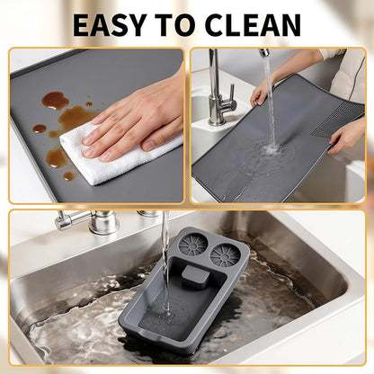 Silicone Coffee Mat and Espresso Tamping Mat, Detachable Espresso Coffee Bar Accessories, Coffee Bar Mat Suitable for Use Under coffee Maker, Dish Drying Mat for Kitchen Countertop Protector Mat, Grey
