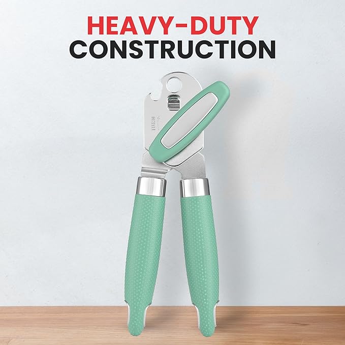 Zulay Kitchen Heavy Duty Stainless Steel Can Opener – Manual Can & Bottle Opener with Sharp Cutting Wheel & Soft Grip Handles – Ergonomic, Easy to Use Turn Knob - Mint - Image 2