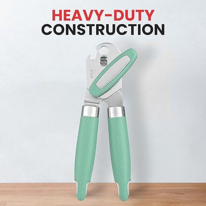 Zulay Kitchen Heavy Duty Stainless Steel Can Opener – Manual Can & Bottle Opener with Sharp Cutting Wheel & Soft Grip Handles – Ergonomic, Easy to Use Turn Knob - Mint - Image 2