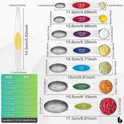 Urbanstrive Magnetic Measuring Spoons Set Stainless Steel, Dual Sided for Liquid Dry Food, Measuring Cups Spoons Set Fits in Spice Jar, Kitchen Gadgets, Cooking Utensils Set, Including Leveler, 8Color - Image 2