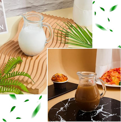 Leinuosen 2 Pcs Glass Pitcher Elegant Shaped Glass Tea Pitcher Coffee Milk Creamer Pitchers Creative Milk Frothing Pitchers Frother Cup Creamer Jug(250 ml,Elegant Style)